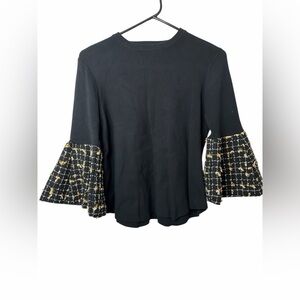THML Tweed Angel Sleeve Top black gold tweed detailing on the bell sleeve NWT